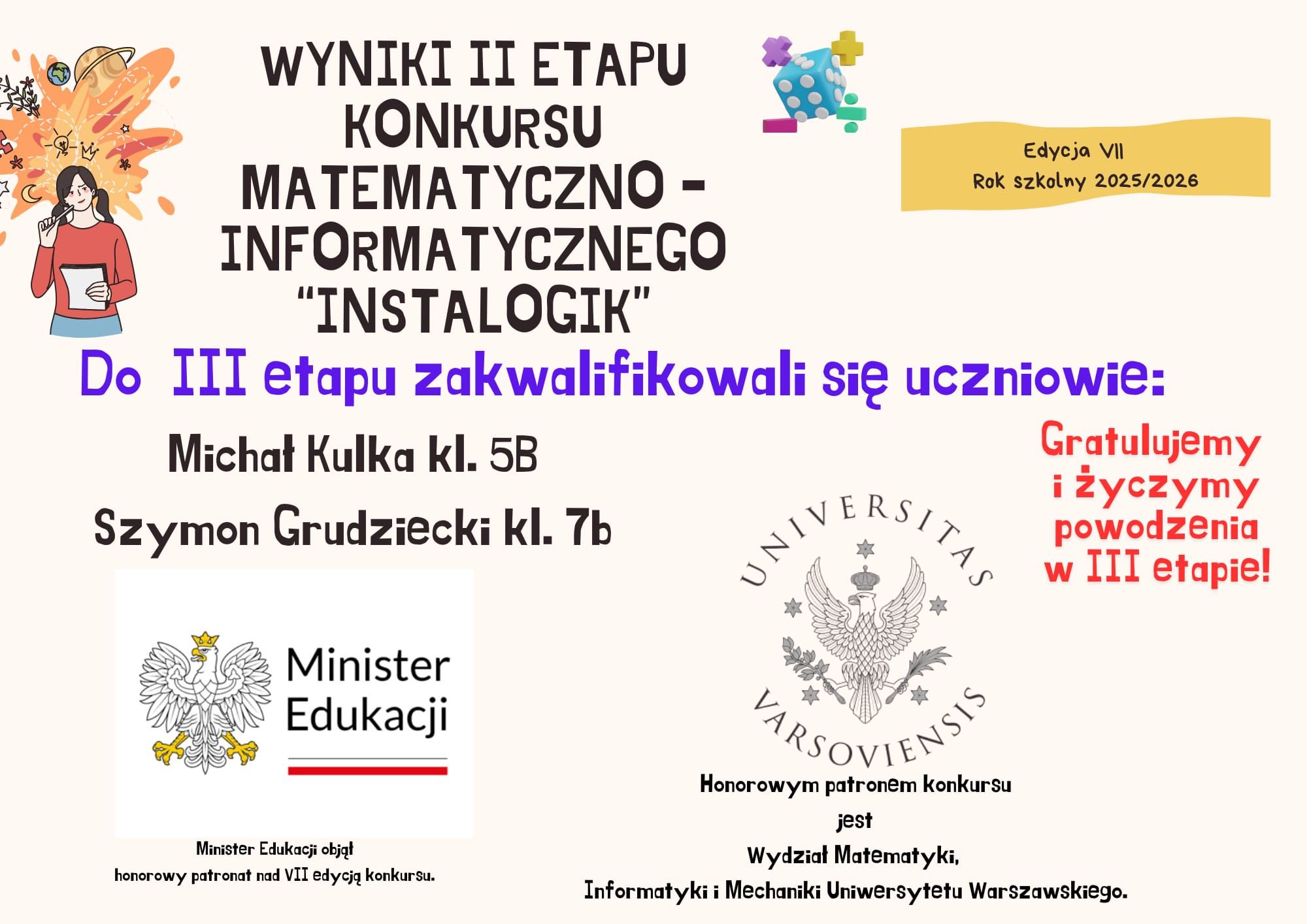 Wyniki II etapu konkursu matematyczno-informatycznego InstaLogik!