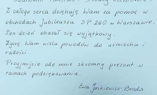 Zdjęcie do  Podziękowanie od szkoły siostrzanej
